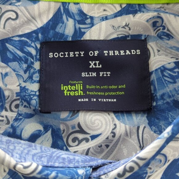 Society of Threads Mens Slim Fit Blue White Paisley Button-Down Shirt Size XL - Picture 7 of 16